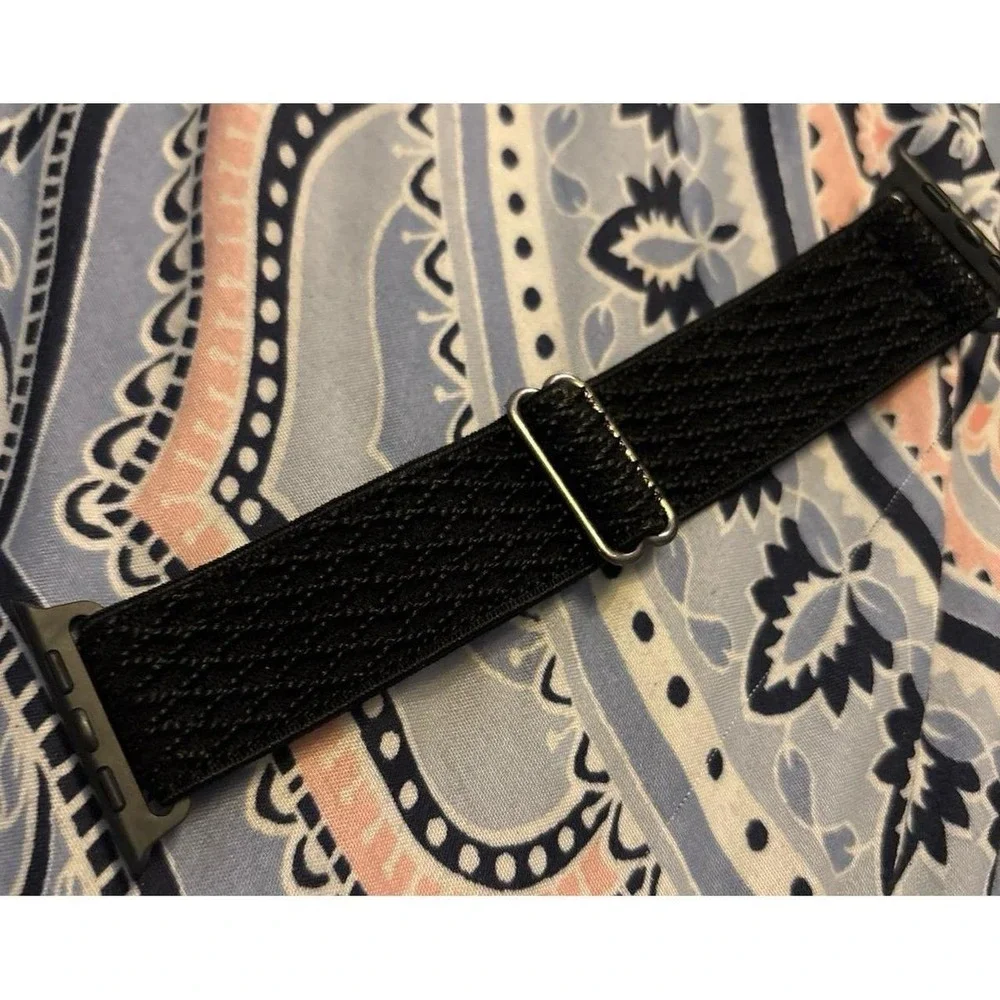 NEW Black Diamondweave Nylon Stretch Band, Apple Watch 42mm/44mm/45mm
